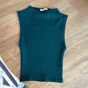 Zara deep green mock neck knit cropped tank top